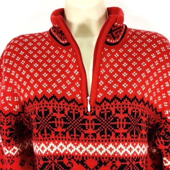 Obermeyer 1947 Signature Wool Blend 1/4 Zip Sweater Sz L Nordic Cozy Snowflakes - Picture 6 of 10